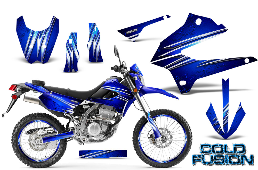 Kawasaki KLX DTRACK Graphics Kit Cold Fusion Blue NP Rims